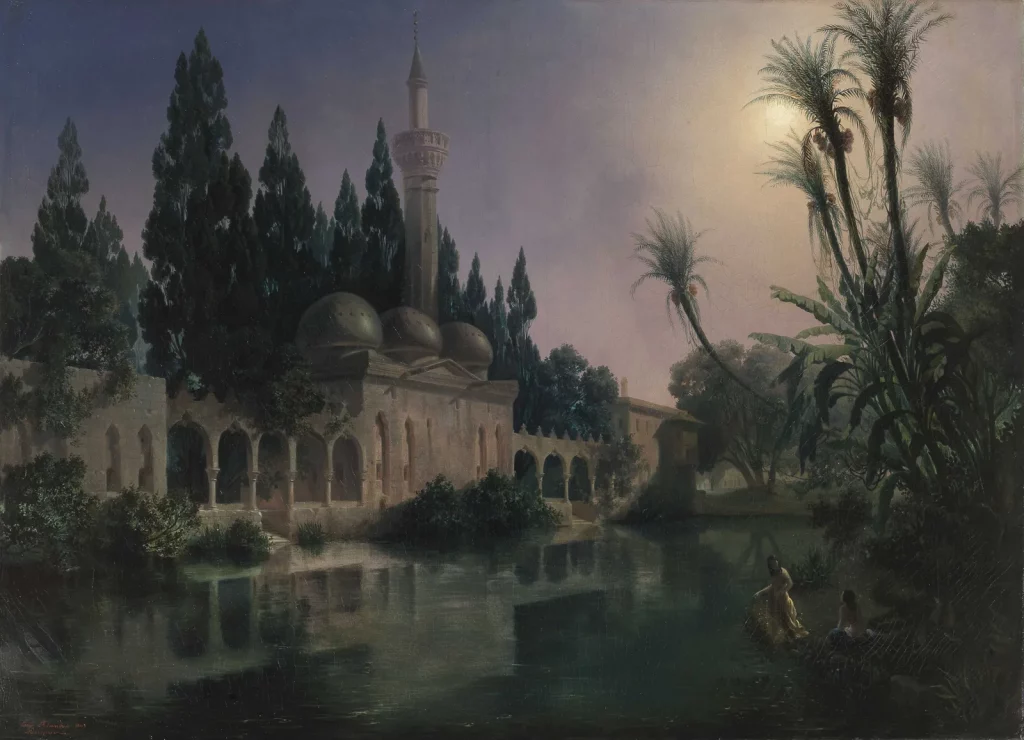 أورفا في العهد العثماني: «مسجد أورفا»، لوحة زيتية لأوجين فلاندان، 1849.