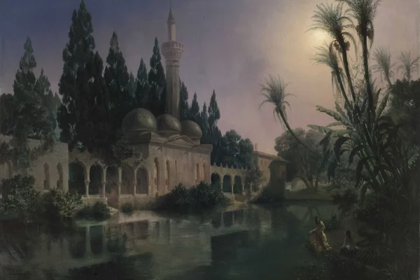 أورفا في العهد العثماني: «مسجد أورفا»، لوحة زيتية لأوجين فلاندان، 1849.