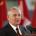 President of the Soviet Union Mikhail Gorbachev giving a speech during his visit to Ottawa, Canada, on 30th May 1990